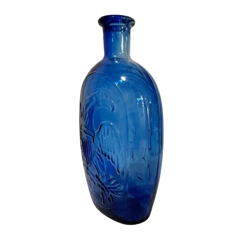 Cobalt blue pressed glass bottle eagle & shield cottage farmhouse decorative